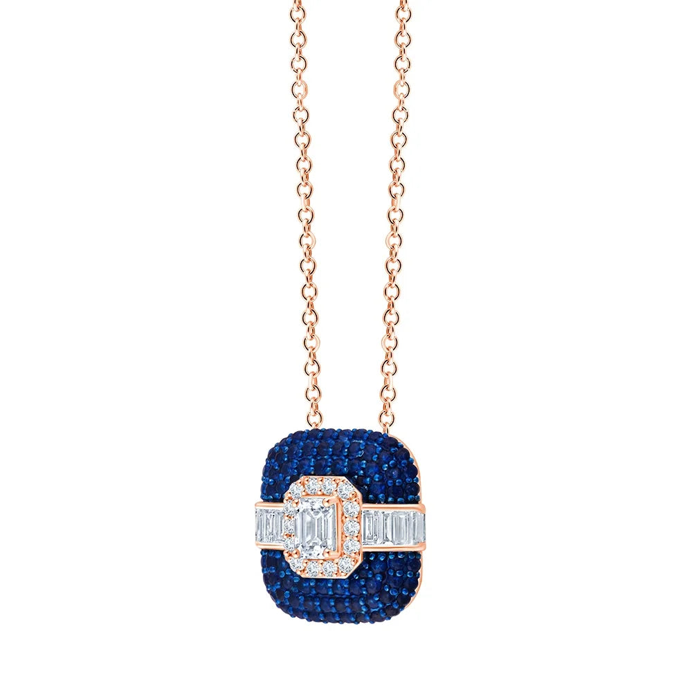 Emerald Cut Diamond and Semi Precious Square Pendant