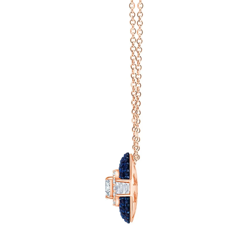 Emerald Cut Diamond and Semi Precious Square Pendant