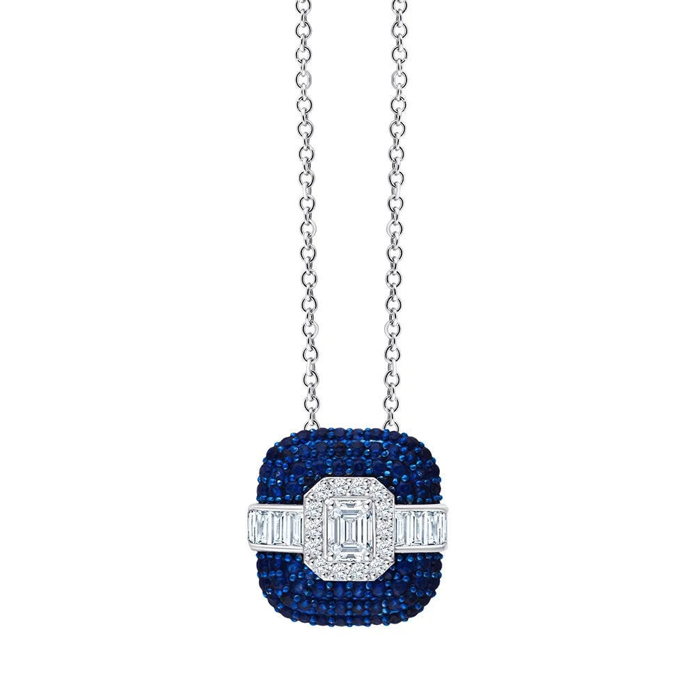 Emerald Cut Diamond and Semi Precious Square Pendant