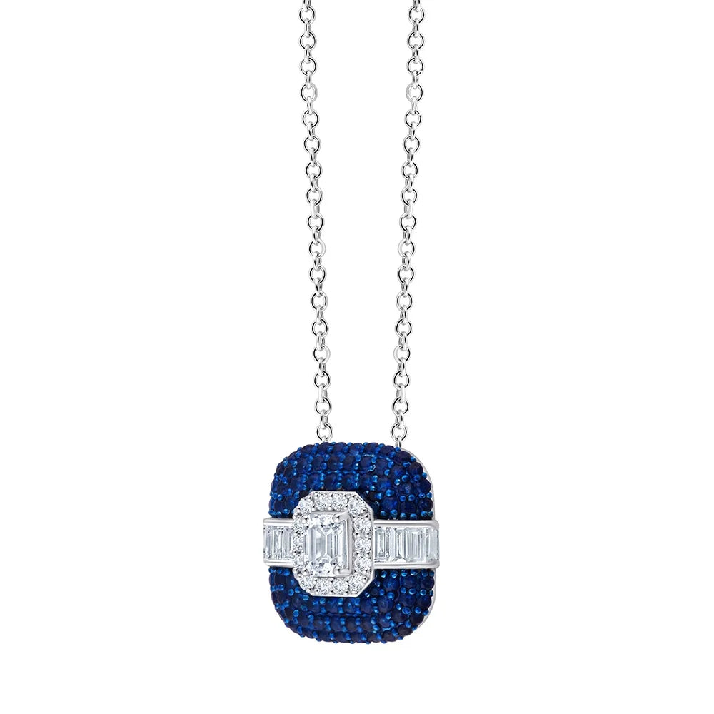 Emerald Cut Diamond and Semi Precious Square Pendant