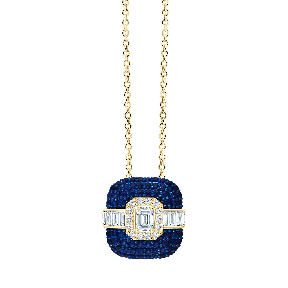 Emerald Cut Diamond and Semi Precious Square Pendant