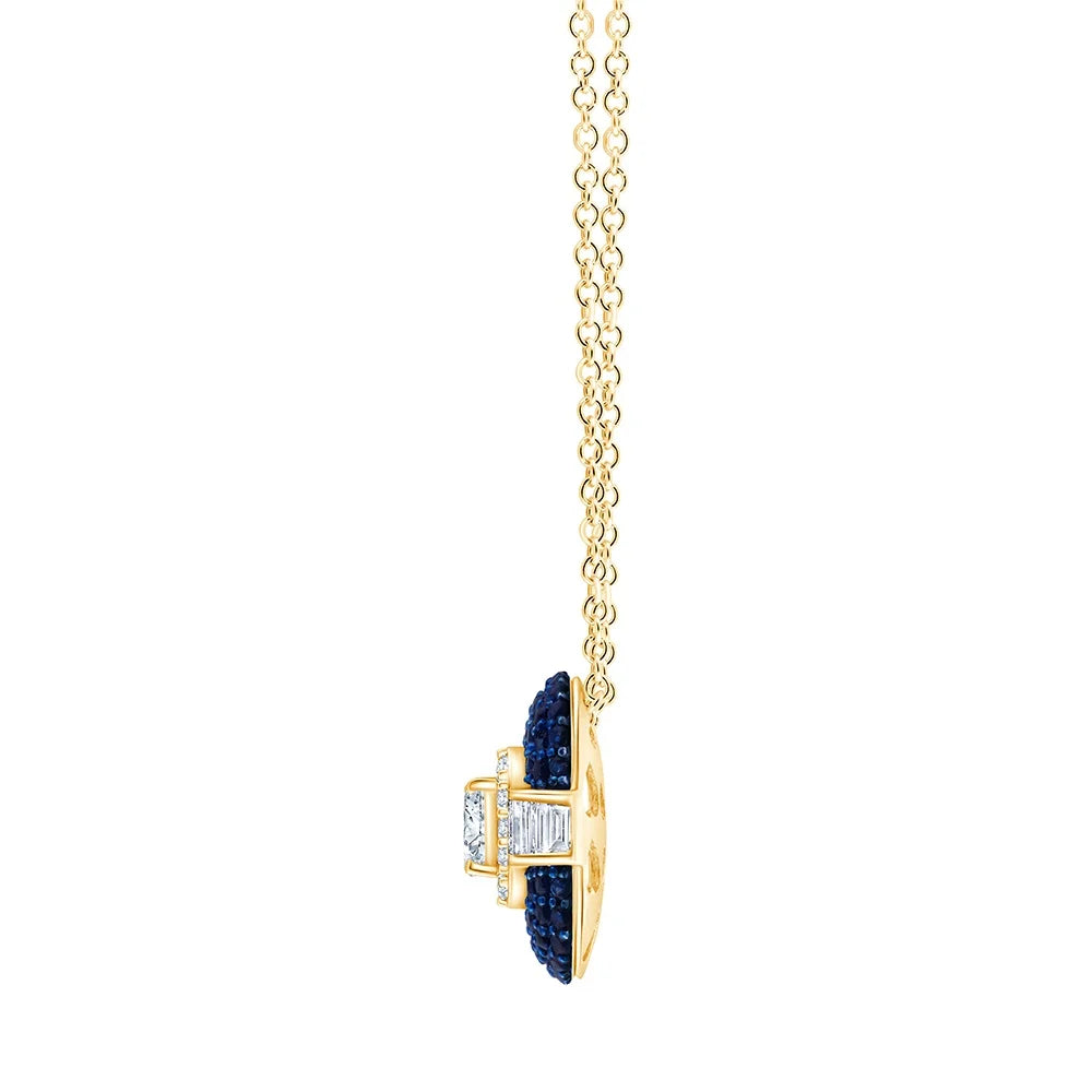 Emerald Cut Diamond and Semi Precious Square Pendant
