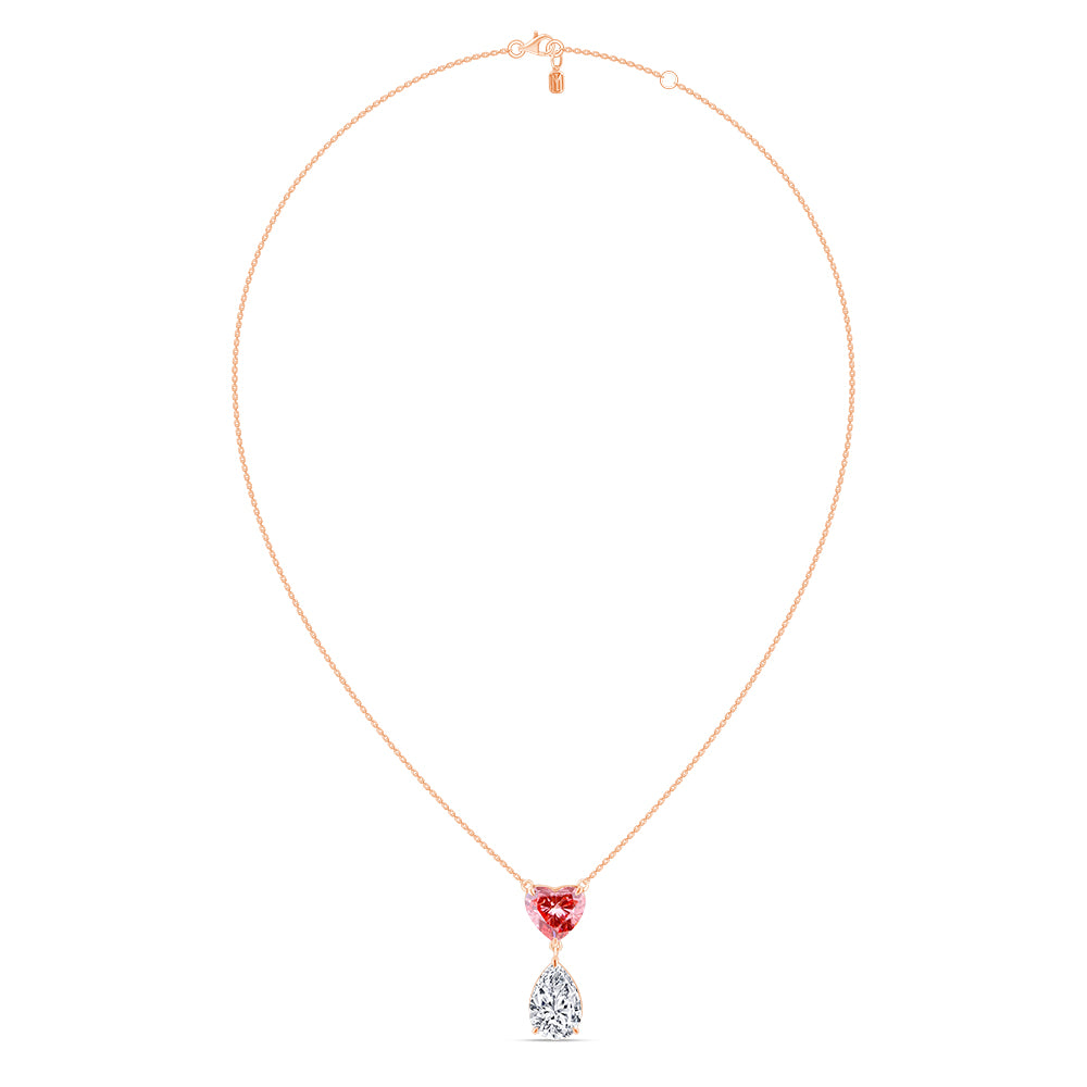 Heart Pear Cut Pink Diamond Two Stone Pendant