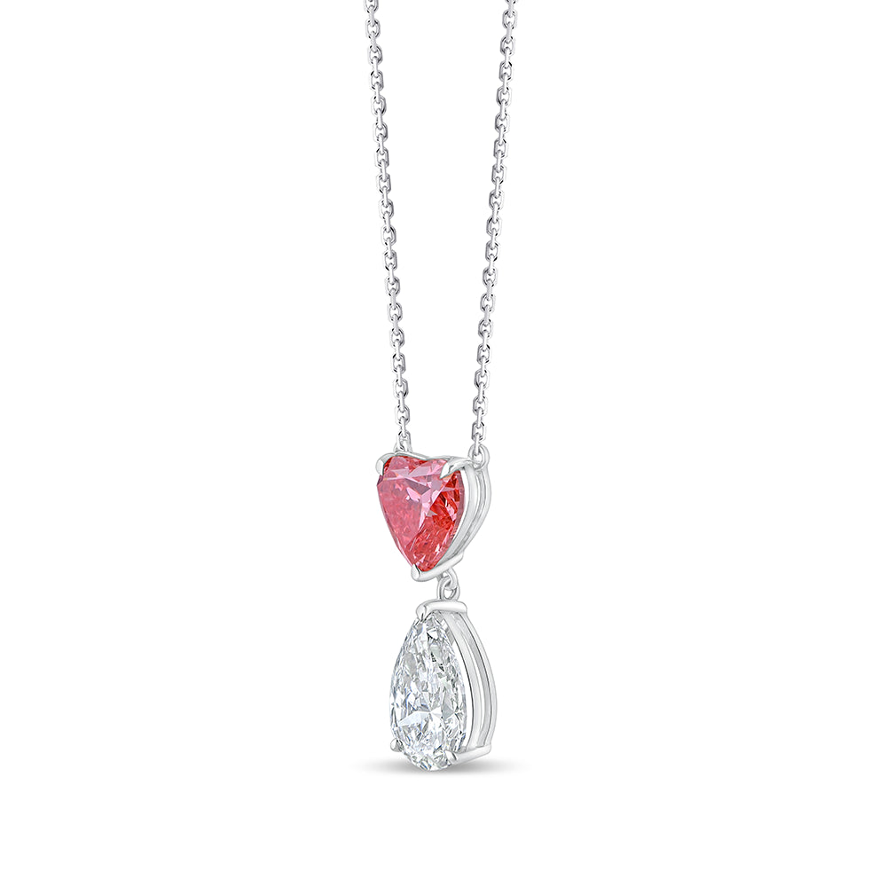 Heart Pear Cut Pink Diamond Two Stone Pendant
