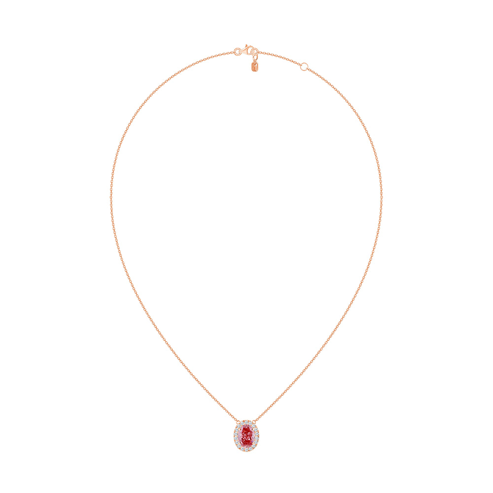Oval Cut Pink Diamond Halo Pendant