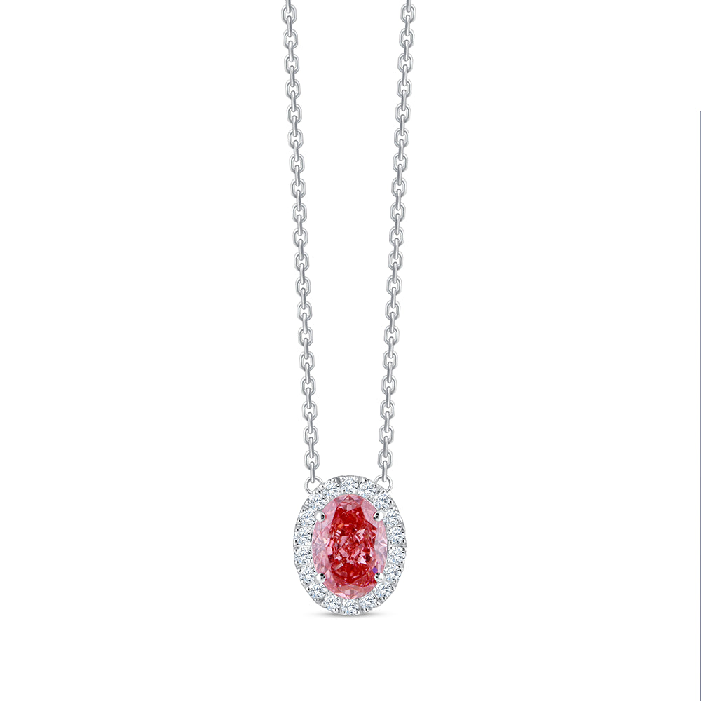 Oval Cut Pink Diamond Halo Pendant