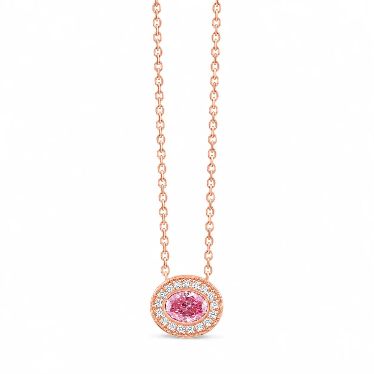 Oval Cut Pink Diamond Halo Pendant