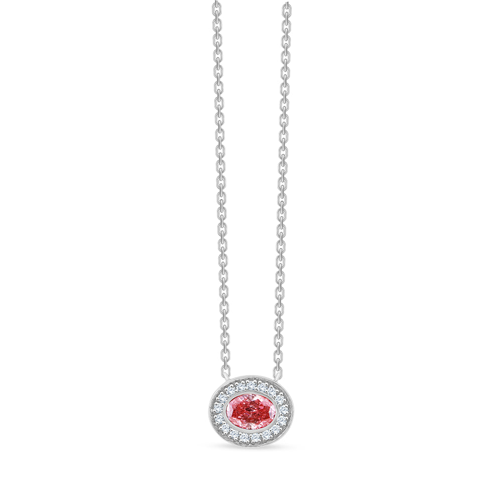 Oval Cut Pink Diamond Halo Pendant