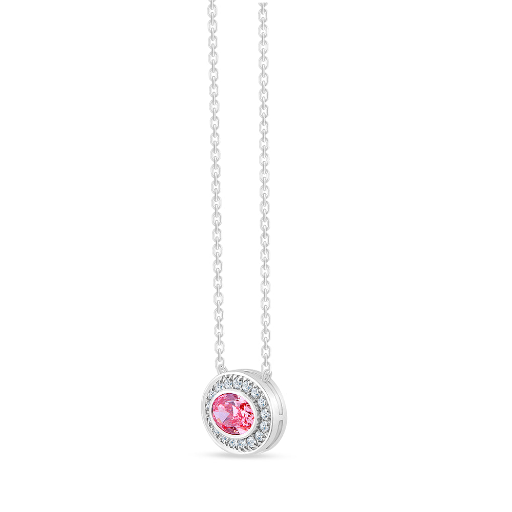 Oval Cut Pink Diamond Halo Pendant