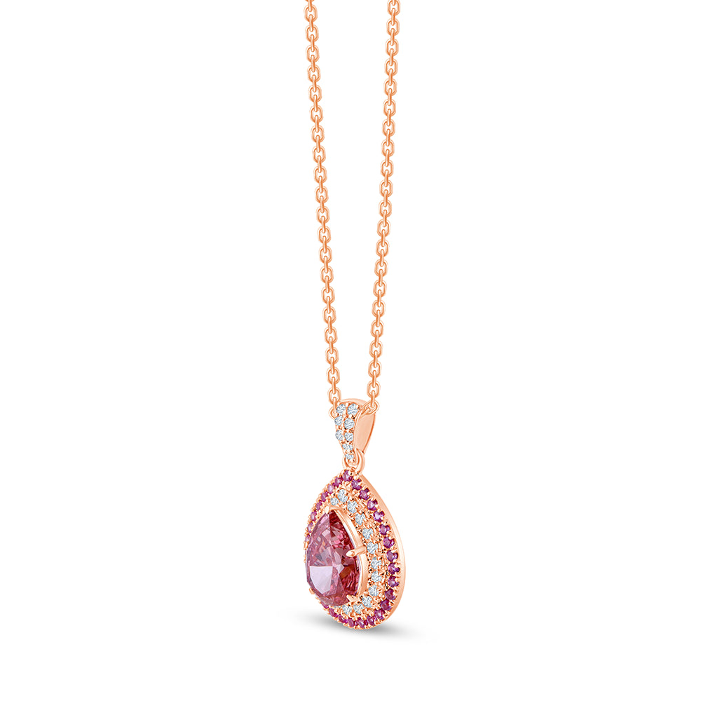 Pear Cut Pink Diamond Pink Sapphire Double Halo Pendant