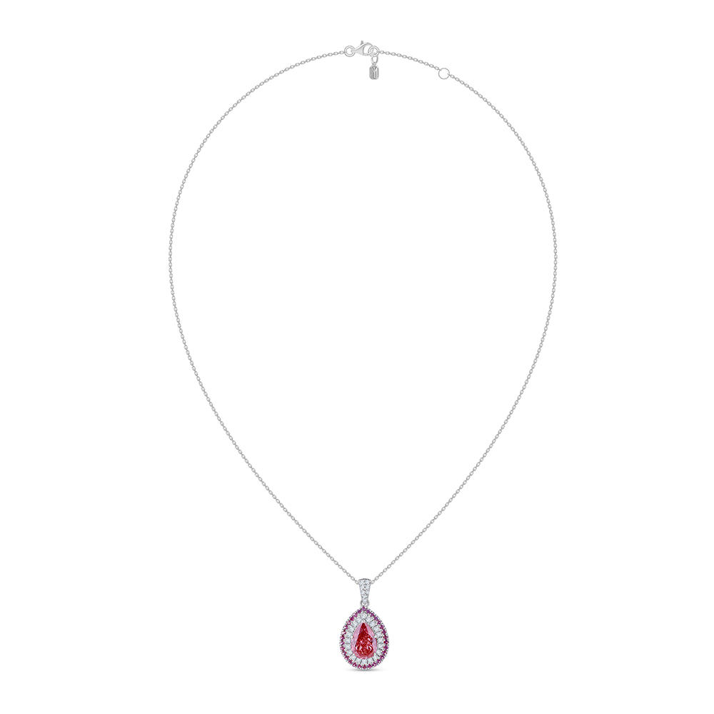 Pear Cut Pink Diamond Pink Sapphire Double Halo Pendant