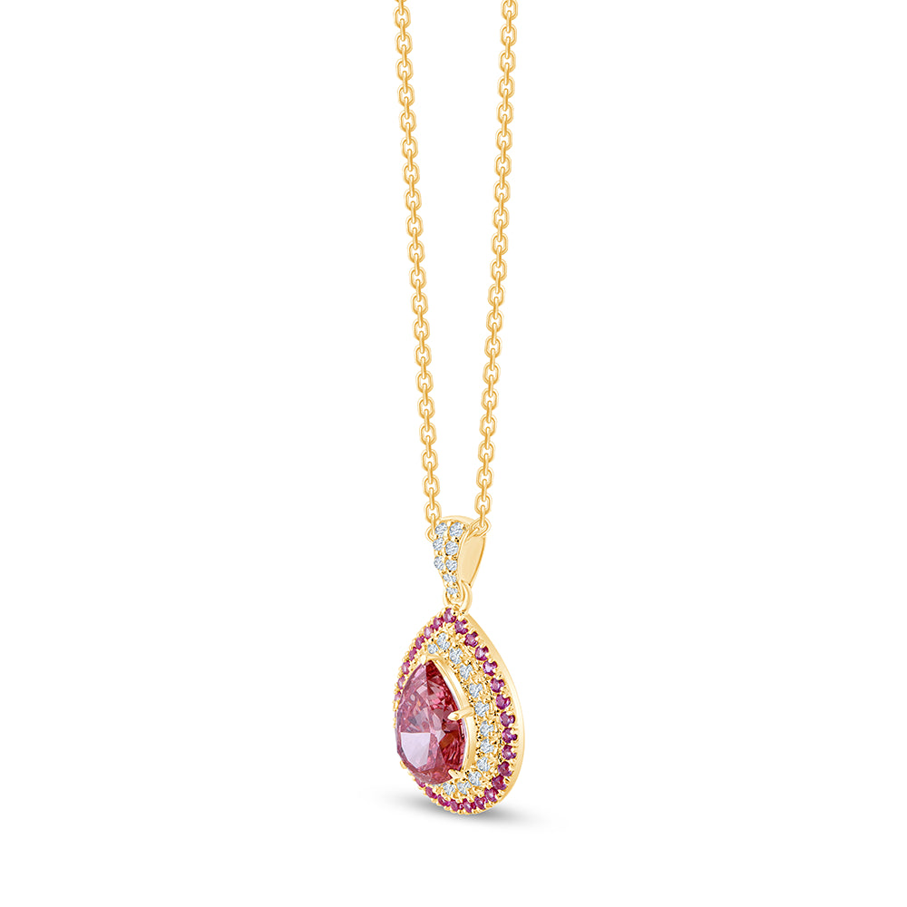 Pear Cut Pink Diamond Pink Sapphire Double Halo Pendant