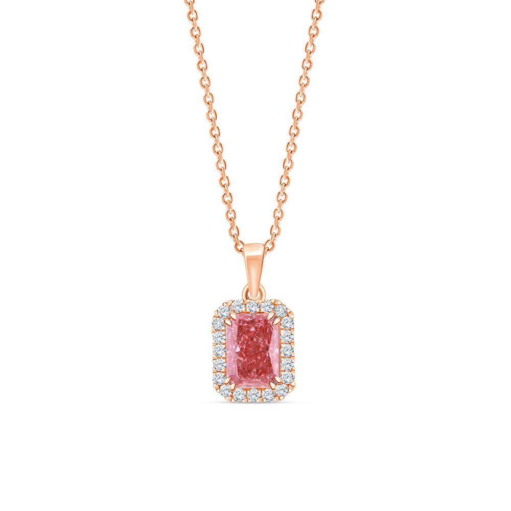 Cushion Cut Pink Diamond Halo Pendant