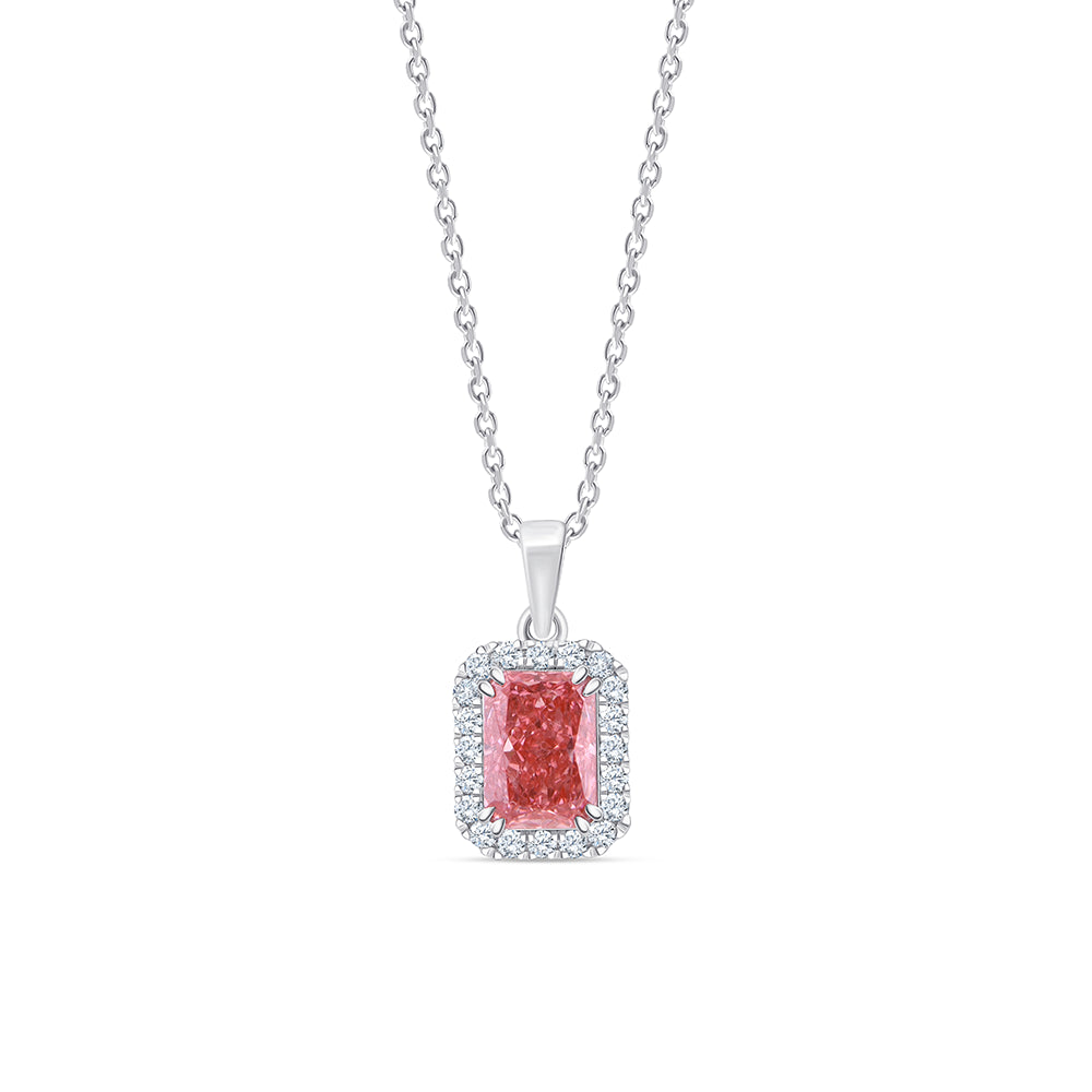 Cushion Cut Pink Diamond Halo Pendant