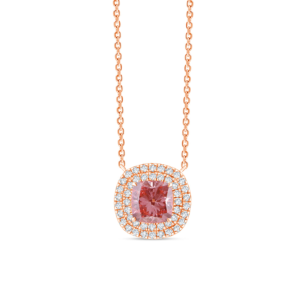 Cushion Cut Pink Diamond Double Halo Pendant