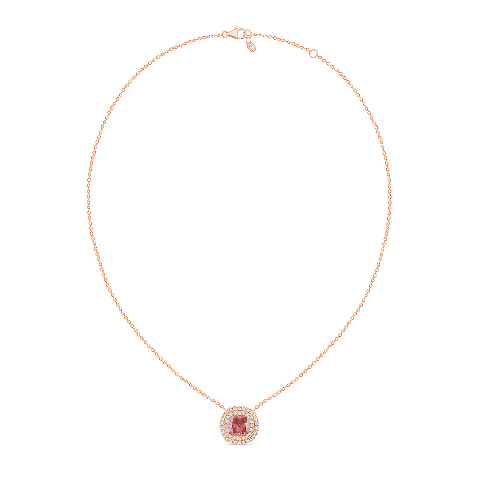 Cushion Cut Pink Diamond Double Halo Pendant