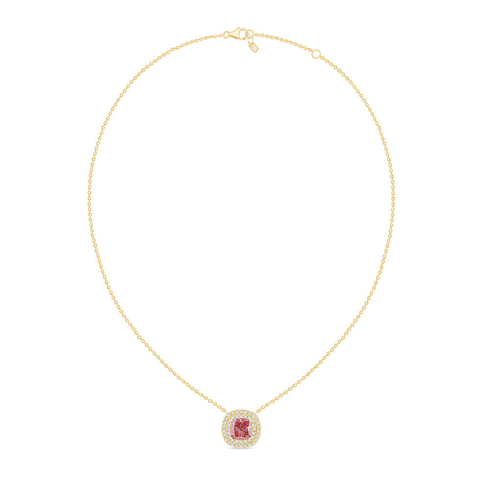 Cushion Cut Pink Diamond Double Halo Pendant