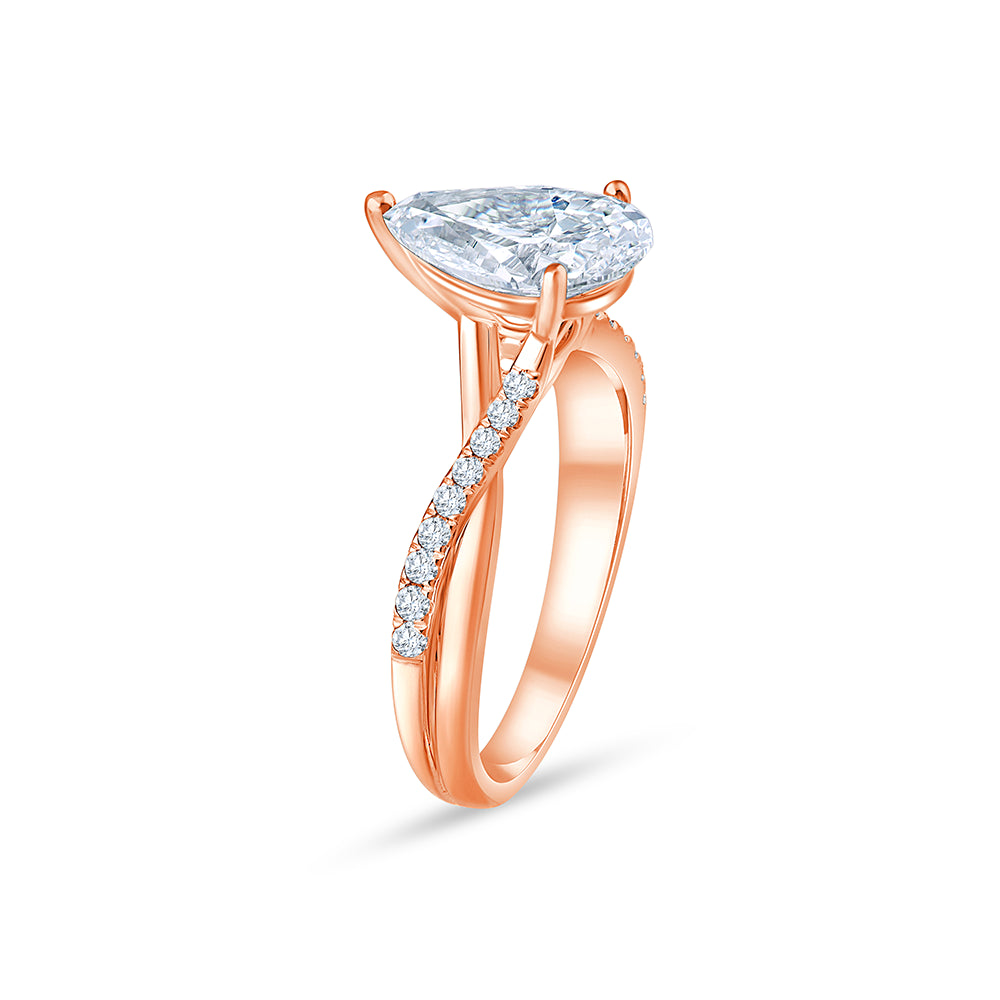 Pear Cut Diamond Accent Twist Solitaire Engagement Ring