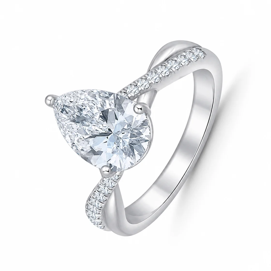 Pear Cut Diamond Accent Twist Solitaire Engagement Ring