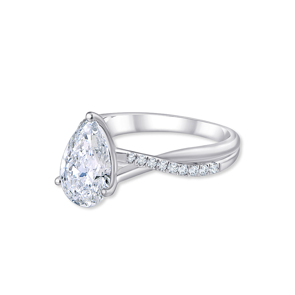 Pear Cut Diamond Accent Twist Solitaire Engagement Ring