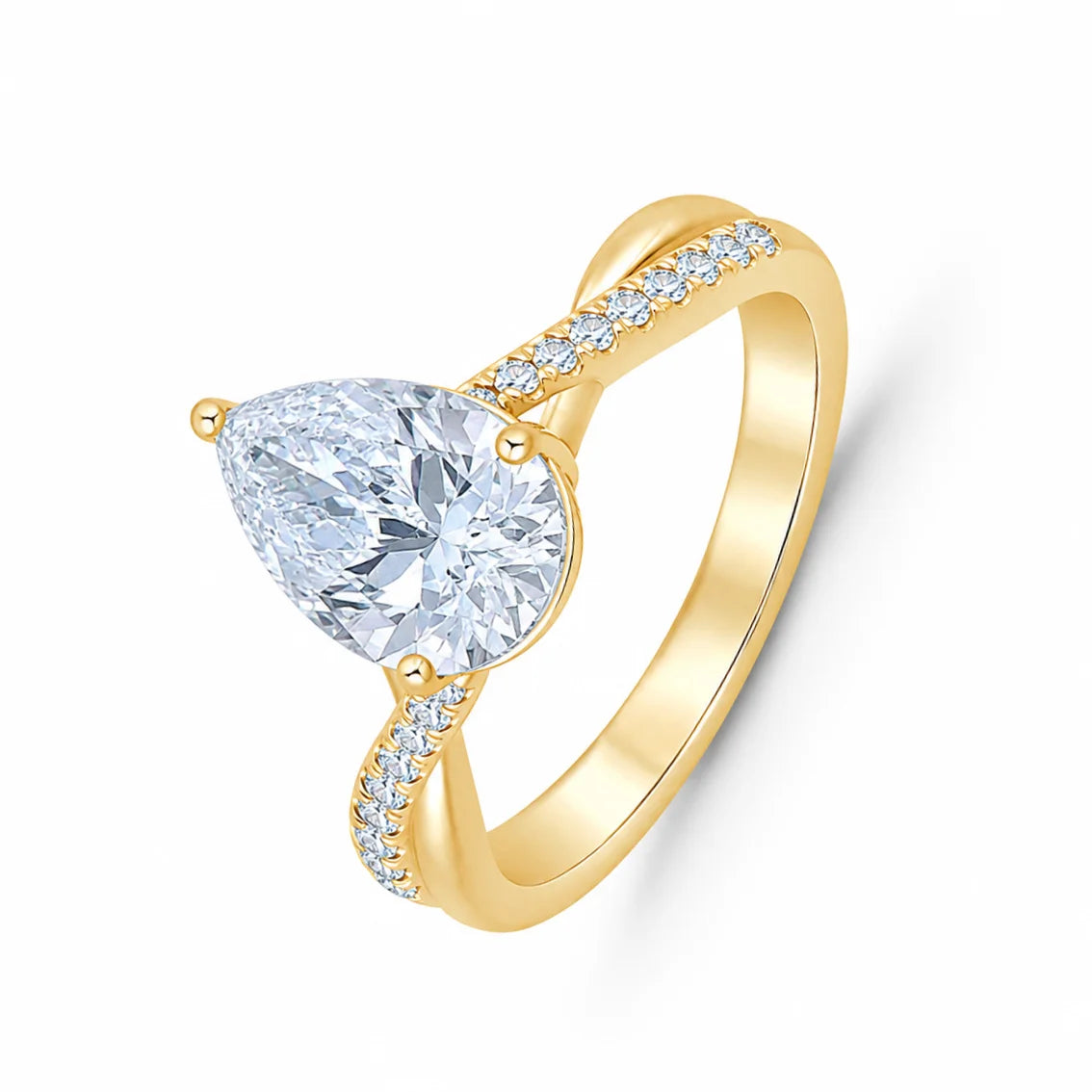 Pear Cut Diamond Accent Twist Solitaire Engagement Ring