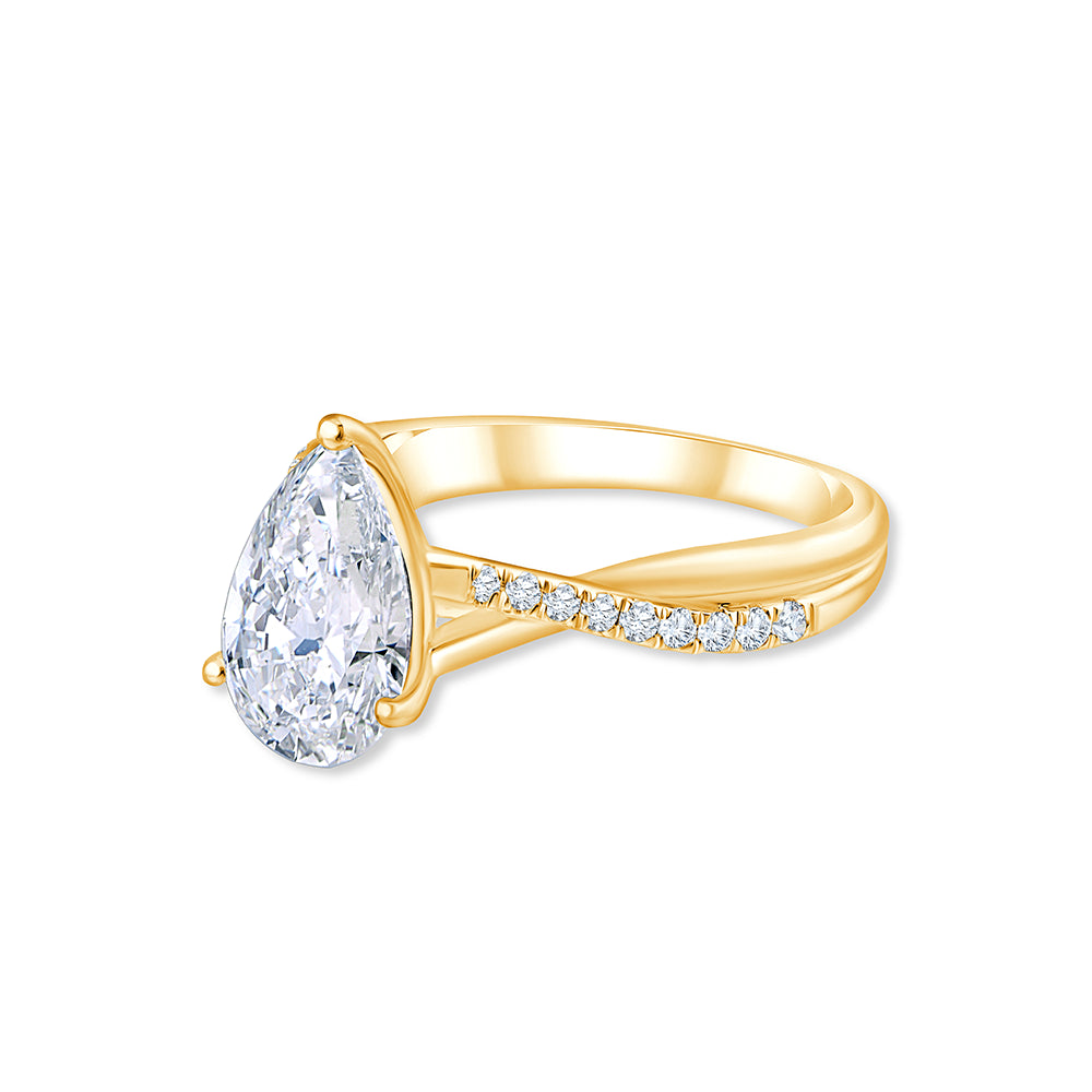 Pear Cut Diamond Accent Twist Solitaire Engagement Ring