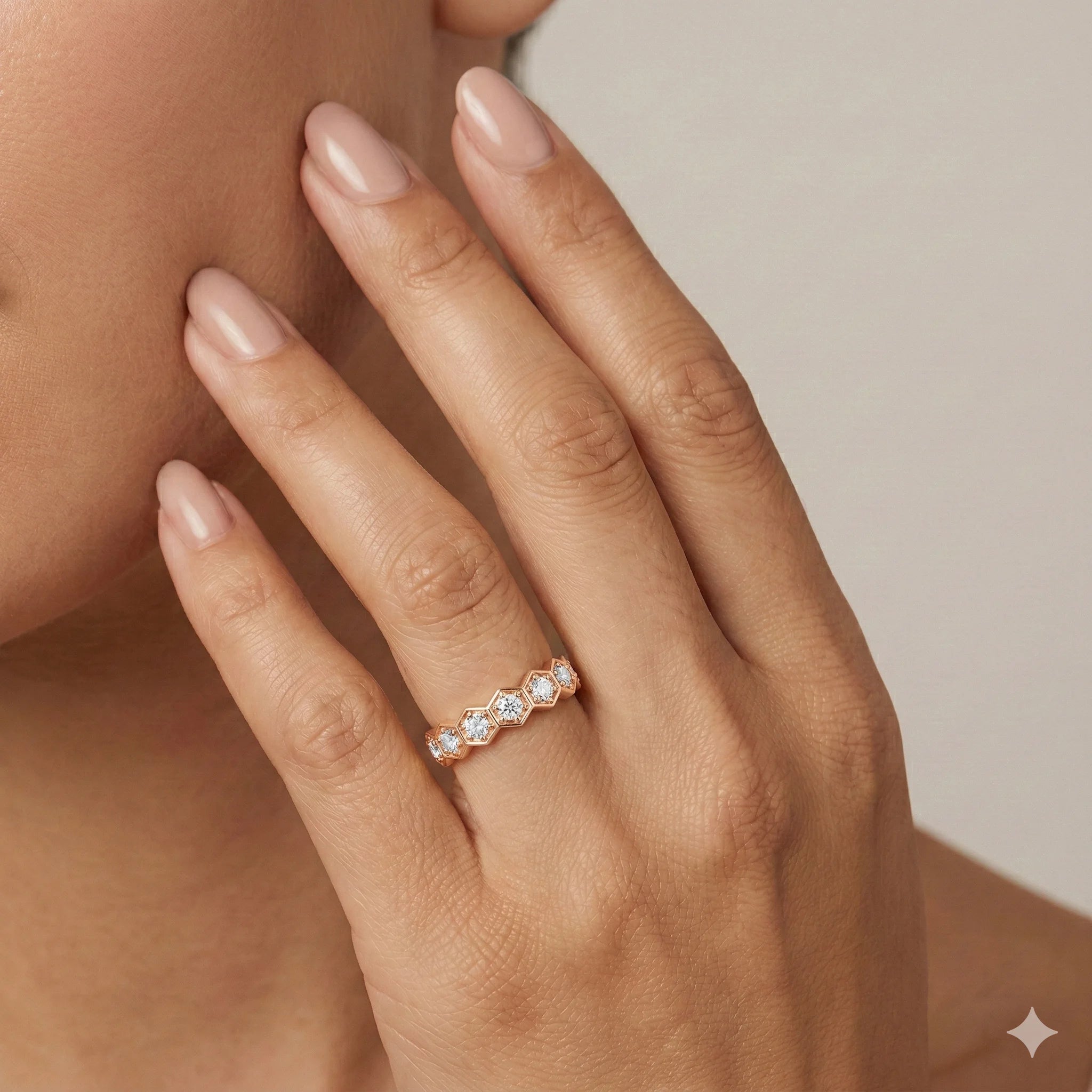 Hexagon Diamond Stackable Ring