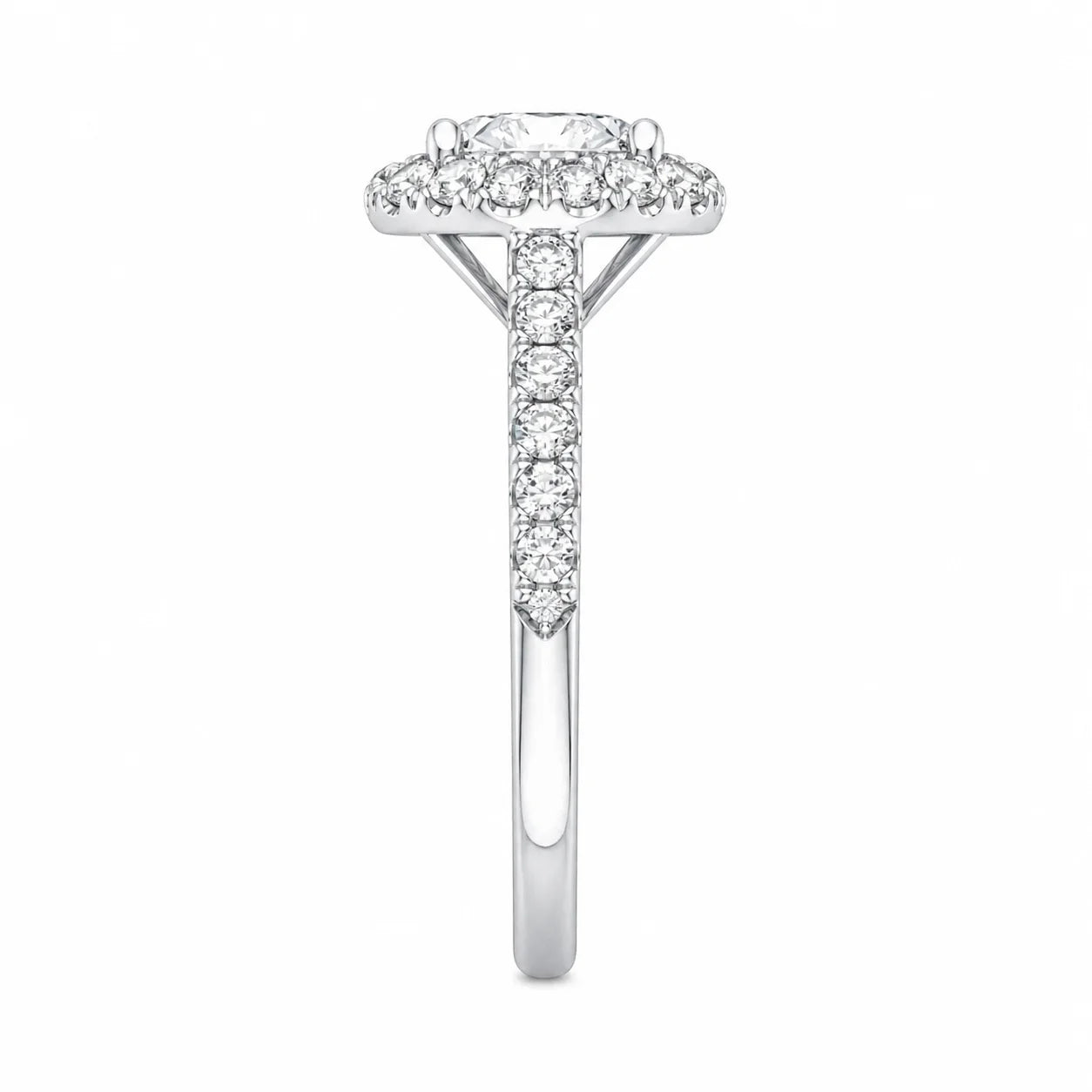 Brilliant Cut Halo Split Shank Solitaire Engagement Ring