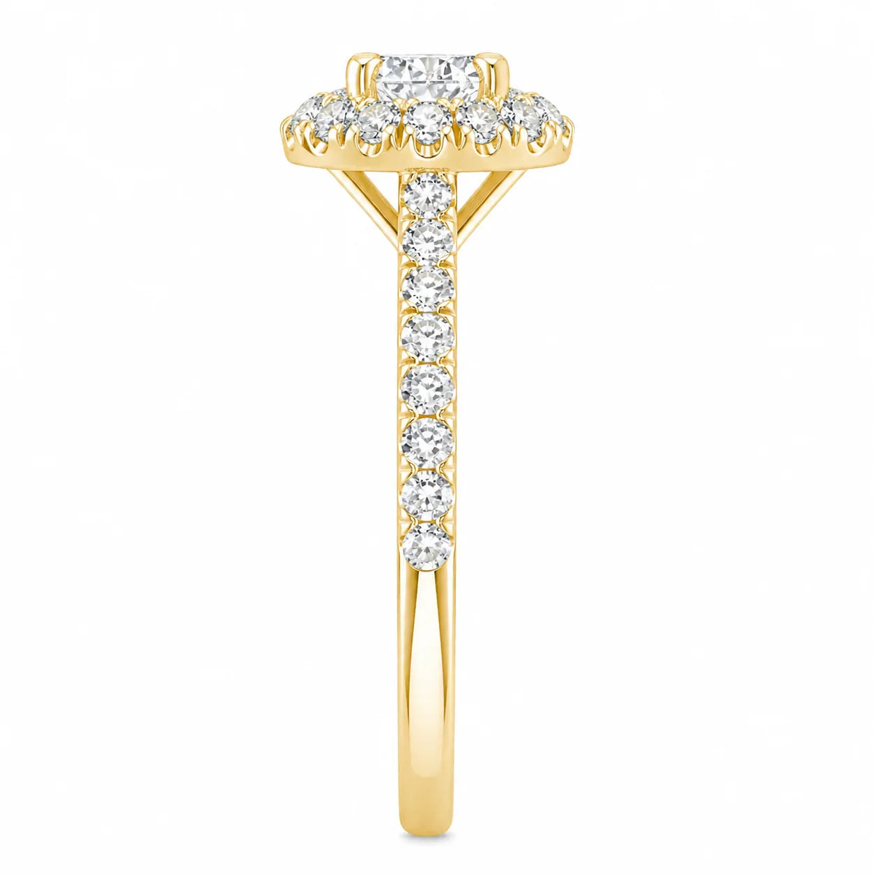 Brilliant Cut Halo Split Shank Solitaire Engagement Ring