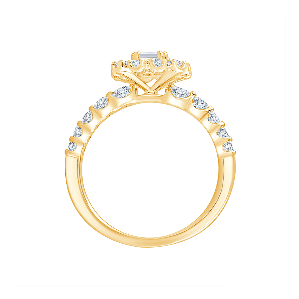 Emerald Cut Halo Diamond Accent Solitaire Engagement Ring