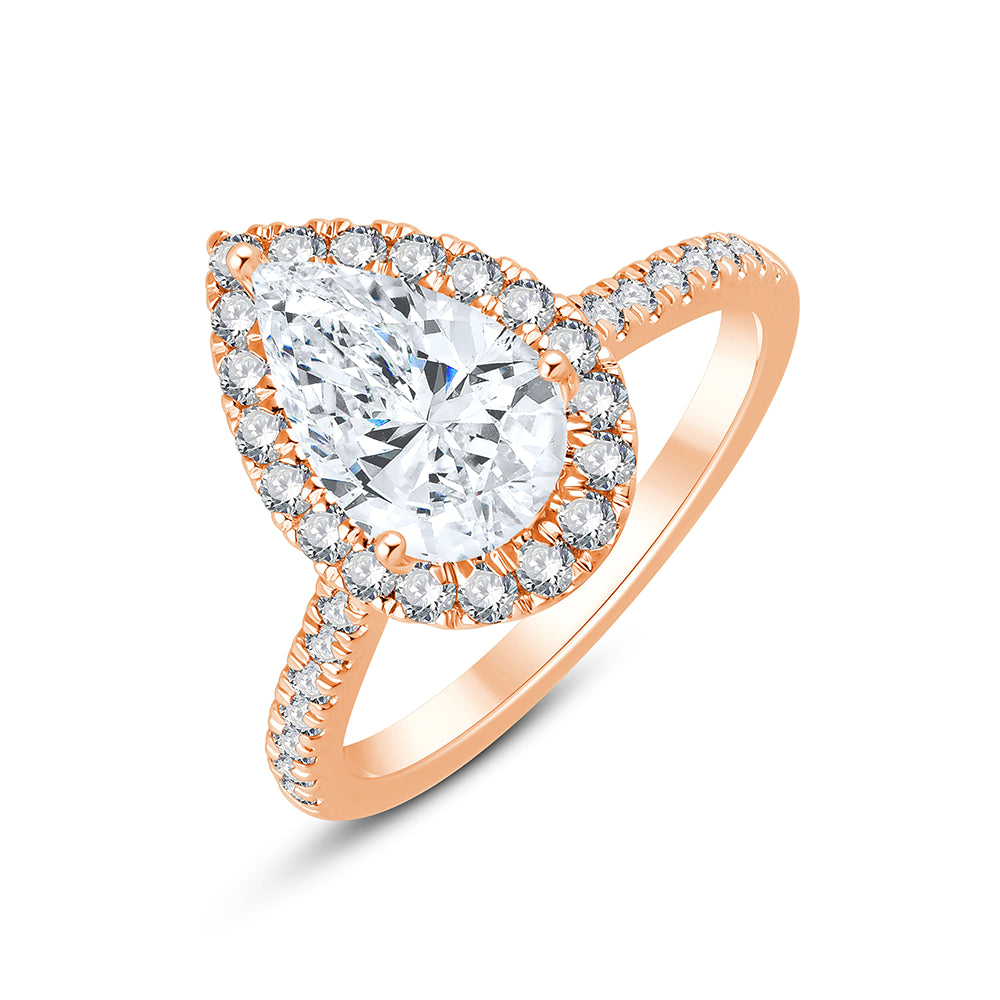 Pear Cut Halo Diamond Accent Solitaire Engagement Ring