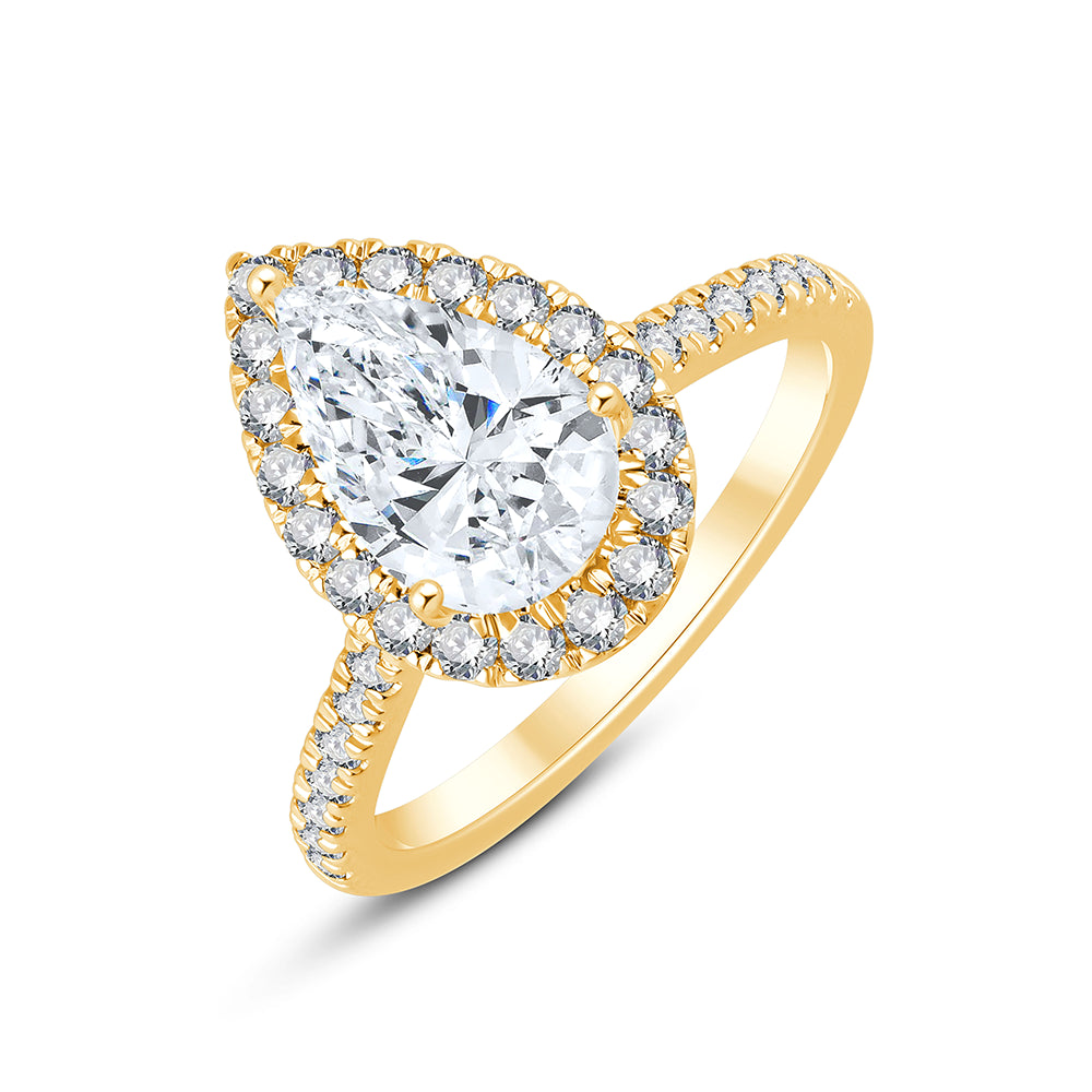 Pear Cut Halo Diamond Accent Solitaire Engagement Ring