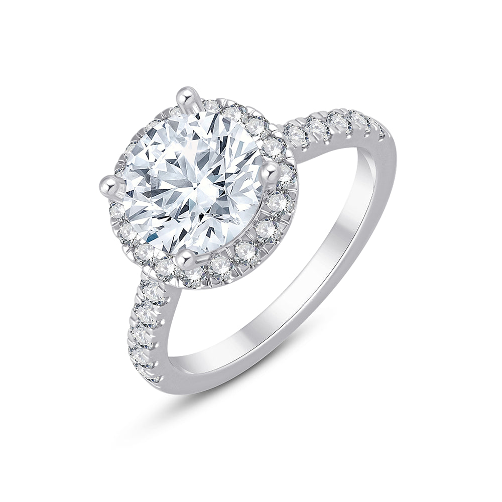 Brilliant Cut Halo Diamond Accent Solitaire Engagement Ring