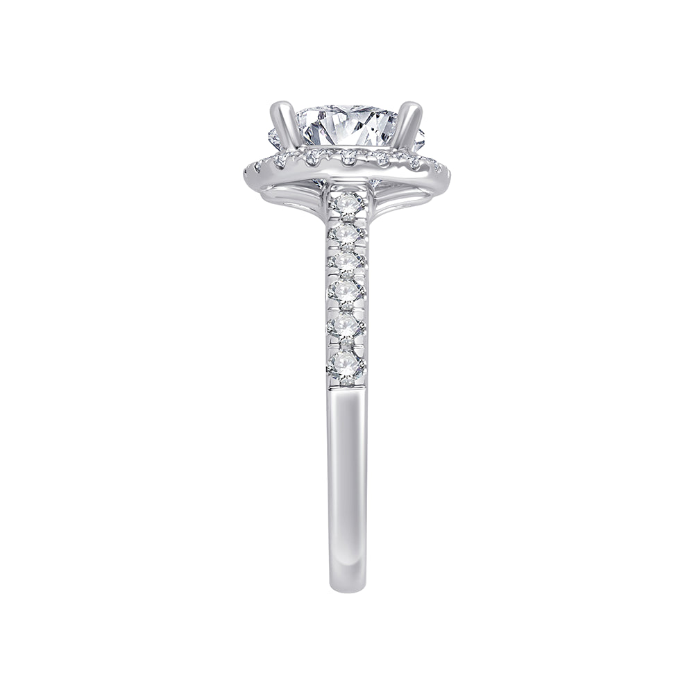 Brilliant Cut Halo Diamond Accent Solitaire Engagement Ring