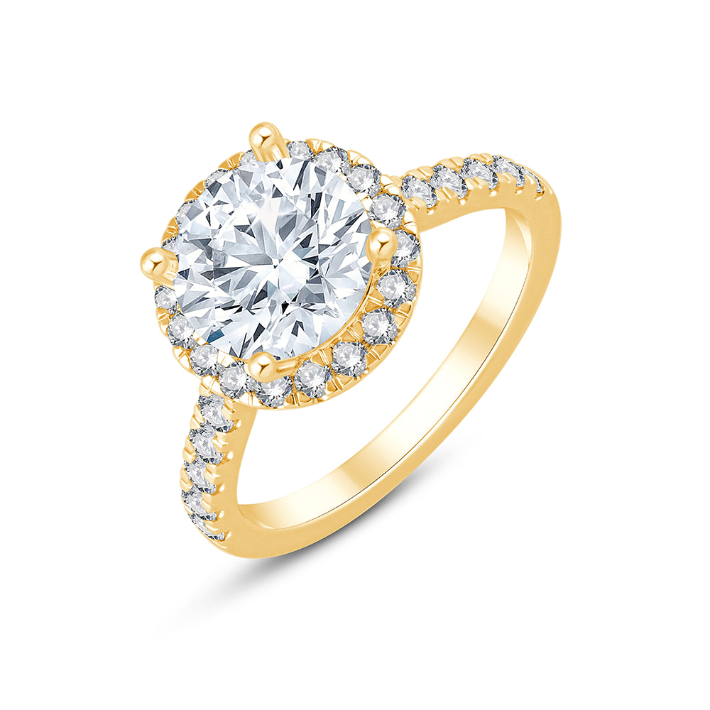 Brilliant Cut Halo Diamond Accent Solitaire Engagement Ring