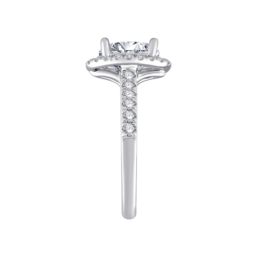 Oval Cut Halo Diamond Accent Solitaire Engagement Ring