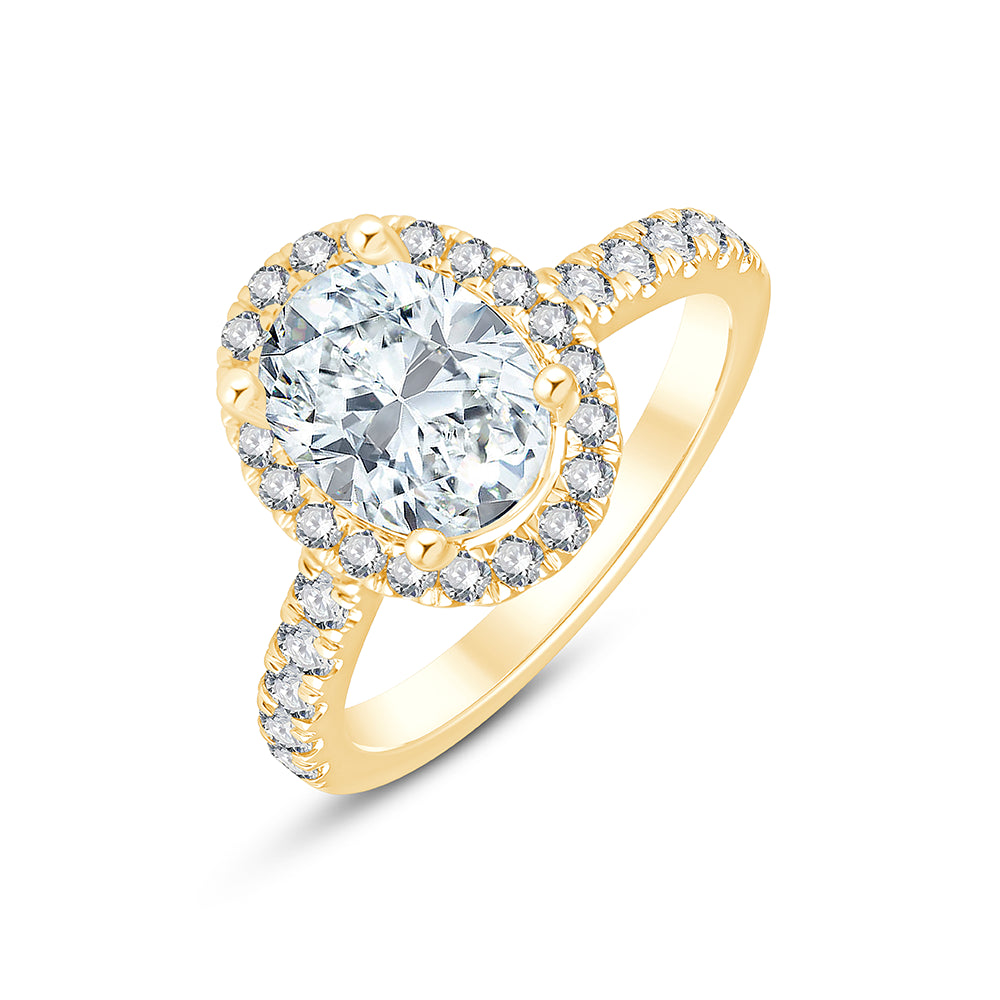 Oval Cut Halo Diamond Accent Solitaire Engagement Ring