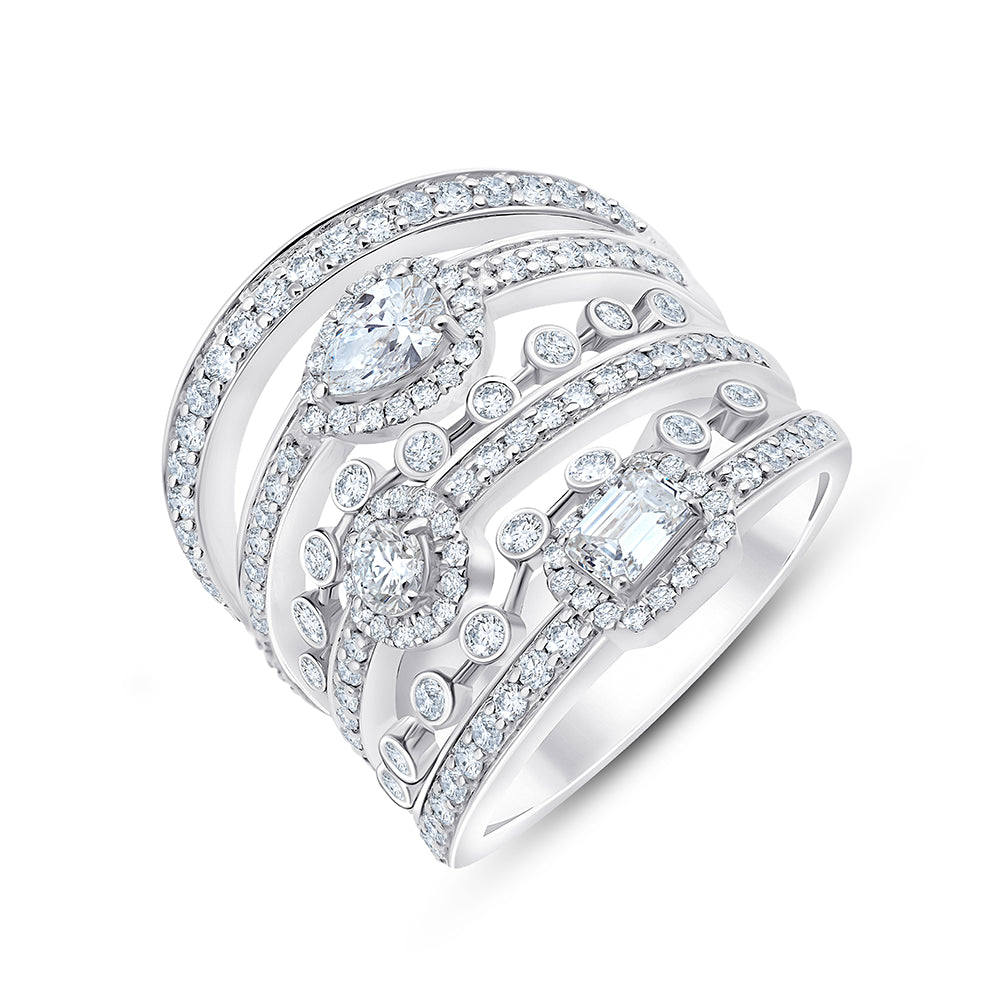Mixed Cut MultiRow Halo Statement Ring