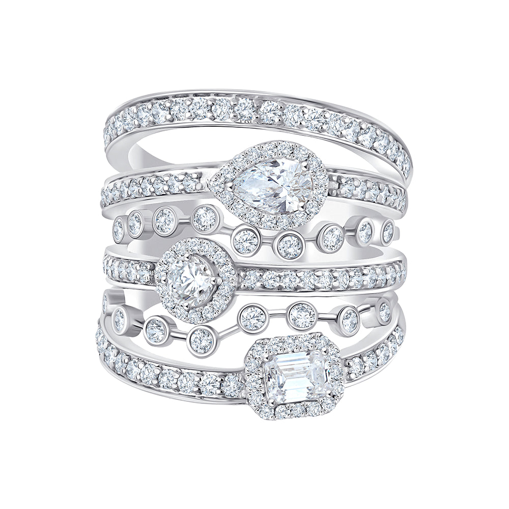 Mixed Cut MultiRow Halo Statement Ring