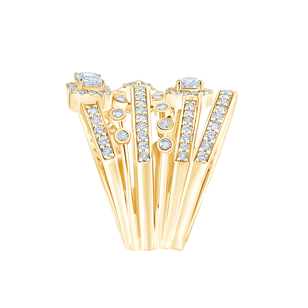 Mixed Cut MultiRow Halo Statement Ring