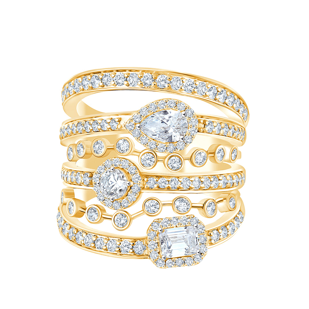 Mixed Cut MultiRow Halo Statement Ring