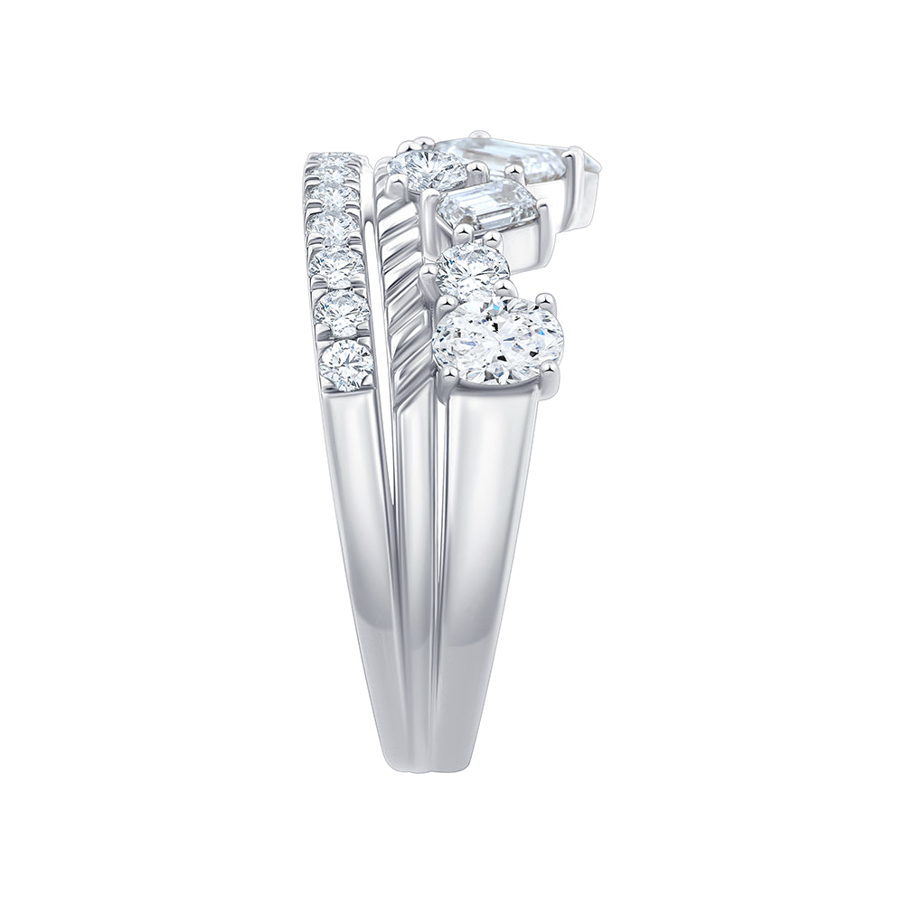 Mixed Cut Triple Row Diamond Statement Ring
