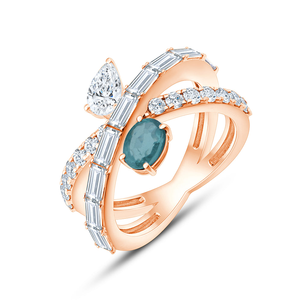 SemiPrecious Emerald Pear Cut Crossover Ring