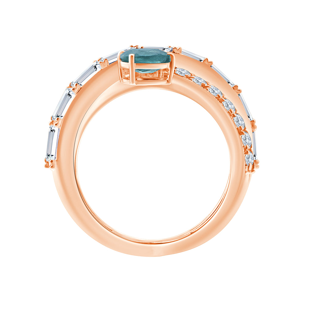 SemiPrecious Emerald Pear Cut Crossover Ring