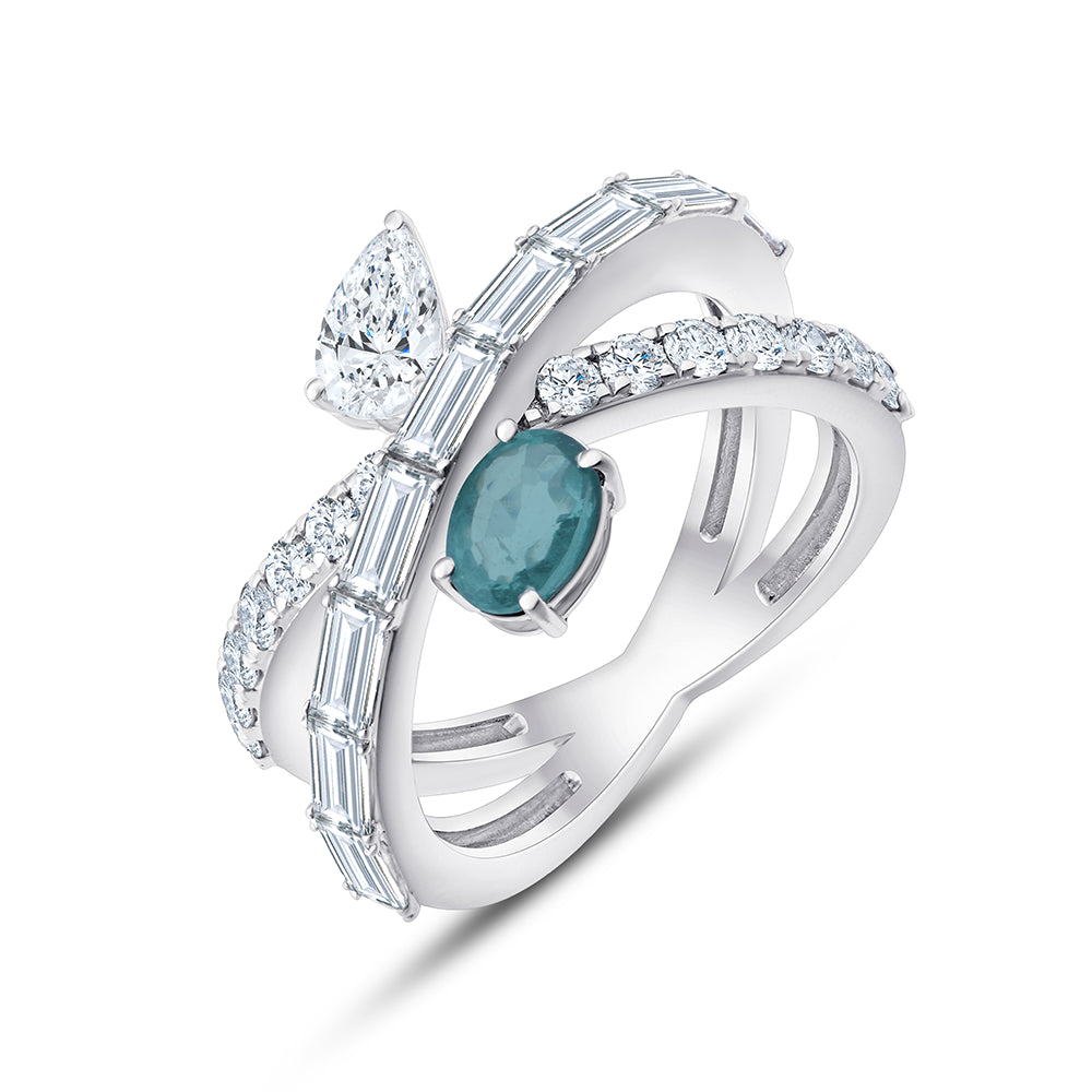 SemiPrecious Emerald Pear Cut Crossover Ring