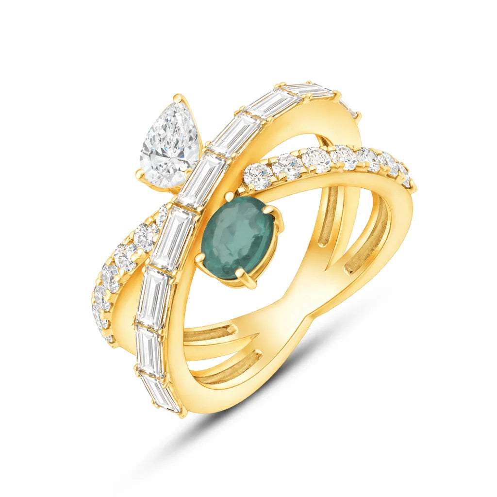 SemiPrecious Emerald Pear Cut Crossover Ring