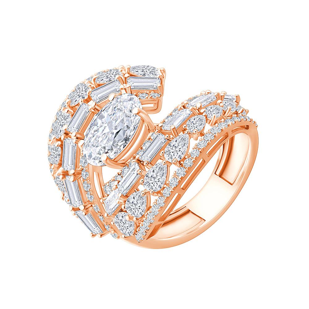 Mixed Cut Tiered Oval-Centre Statement Ring