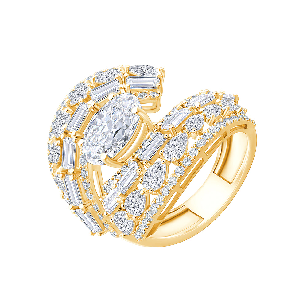 Mixed Cut Tiered Oval-Centre Statement Ring