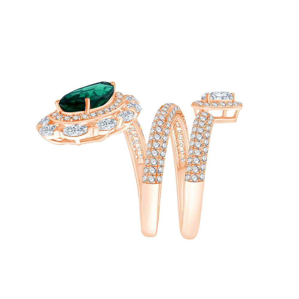 Pear Cut SemiPrecious Emerald Diamond Wrap Ring