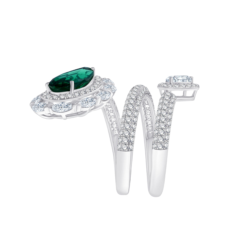 Pear Cut Semi-Precious Emerald & Diamond Wrap Ring